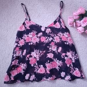 Forever 21 Pretty Flowy Dressy Rose Floral Cami Tank Top